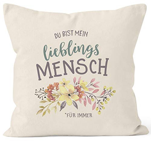 MoonWorks Kissen-Bezug Du bist Mein Lieblingsmensch Blumen Geschenk Kissen-Hülle Deko-Kissen Baumwolle Natur Unisize