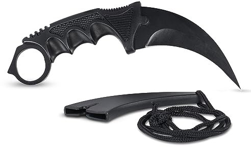 KOSxBO® CSGO Knife - Karambit Messer schwarz 19 cm - Tactical Hunter Messer Black Devil Editon - Counter Strike Global Offensive Skin schwarzes Neck Knife