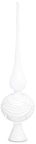 SIKORA SP6 Highlights Christbaumspitze aus Glas mit Glitzer Verzierung 2 Größen, Farbe:Weiss, Größe:H ca. 29 cm (für Bäume von ca. 120 bis 170 cm)