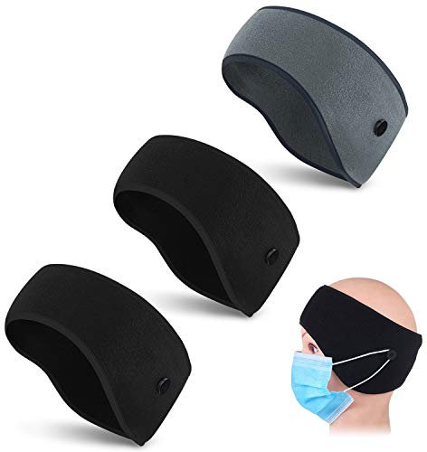 3 Stück Sport Stirnband für Damen Herren,Warm Fleece Stirnbänder mit Knopf,Winddicht Ohrenwärmer für Ski Joggen Fahrrad Running Motorrad (Schwarz + Schwarz + Grau)