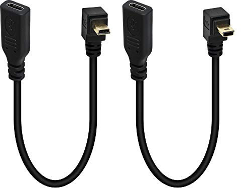 SinLoon 1 paio di Cavo Convertitore da USB C a Mini USB, Tipo C Femmina a 90 Gradi UP Down Cavo Dati Mini USB Supporto Carica e Trasferimento Dati(U/D)