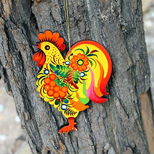 Hochwertige Osterdekoration oder Baumschmuck aus Holz von Hand bemalt 11 x 8,5 x 0,5 cm Hahn Anhänger - Perfektes Geschenk, Das Ukrainische Kunsthandwerk