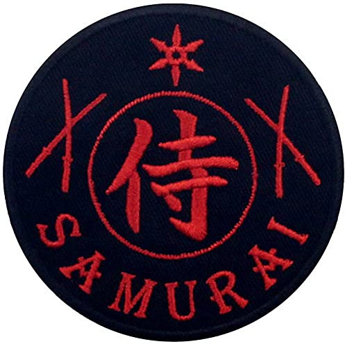Samurai Bestickter Aufnäher zum Aufbügeln/Annähen, Rot schwarz