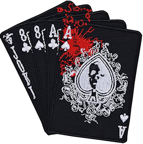 Poker Karten Aufnäher Dead mans hand Rocker Aufbügler Biker Bügelbilder zum annähen/aufbügeln | Bloddy cards Patch Geschenk Applikation für alle Stoffe | 85x85mm