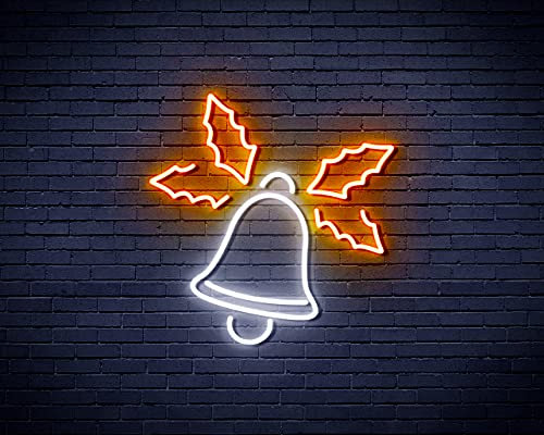 Weihnachtsglocke mit Blättern, flexibel, Silikon, LED-Neonschild, Weiß und goldfarben, st16s33-fnu0197-we