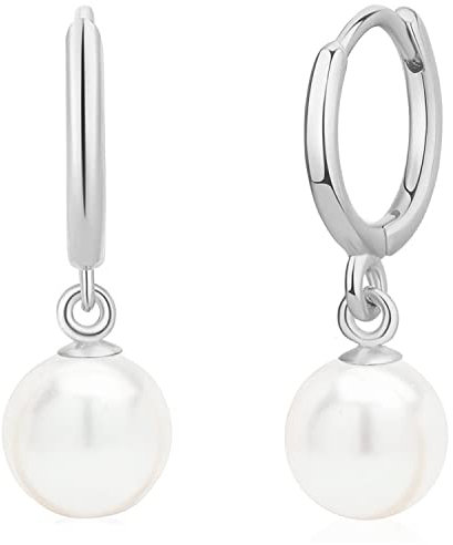 LIHELEI Perle Creolen, Gold Mini Creolen Mit Perlen, 14k Gold Gefüllt Ohrringe Mit Baumeln, Brautjungfer Geschenk - Silber