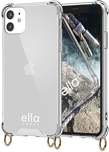 ella cases Handyhülle mit Ösen für iPhone 11 Hülle transparent mit Ringen für Handykette in Gold einzeln ohne Kette modular mit Kordel, Schnur oder Gurt zum Umhängen
