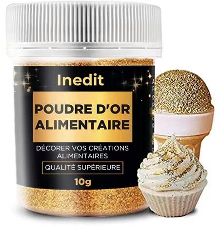 Poudre Alimentaire Or - Décoration Patisserie/gâteaux/Macarons/ (10g) - Qualité PREMIUM - Couleur Dorée et Paillette - 100% COMESTIBLE