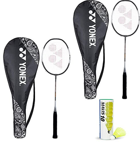 YONEX Best Badminton-Combo ZR 100 Light Aluminium-Mischung Schläger mit vollständiger Abdeckung, 2 Stück + Mavis 10 Federbälle, 6 Stück, Anthrazit