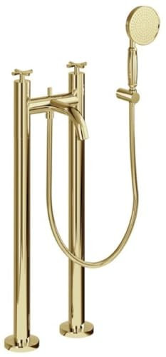 Casa Padrino Luxus Badewannenarmatur Gold - Freistehende Messing Badewannen Armatur mit Handbrause - Luxus Badezimmer Zubehör