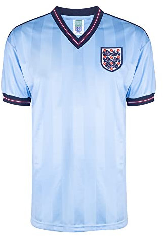 England 1986 Third Retro Football Shirt Blue Large Polyester