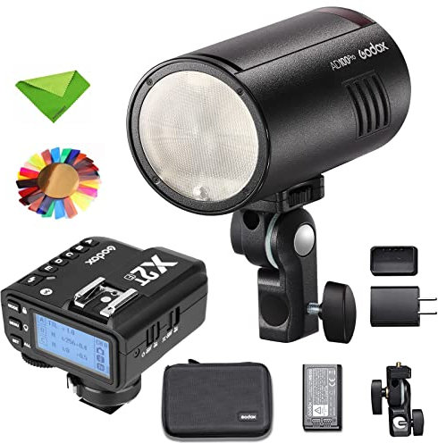 Godox Flash Ad100Pro Ad100 Pro W/X2T-F Flash Trigger, 100Ws 2.4G 1/8000 Hss, 0.01-1.5S Recycling, 360 Full Power Flashes, 2600Mah Battery, Support Ttl/M/Multi-Functions Strobe Light Photography