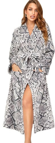 RONGTAI Vestaglia lunga da donna in pile felpato, accappatoio spesso con cappuccio con tasche soffici indumenti da notte per uomo, Pitone, S