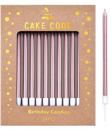 CAKE CODE Candele di compleanno lunghe e sottili in oro rosa, candele per torte, feste di compleanno, decorazioni per matrimoni, candele per feste