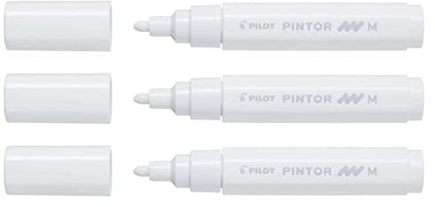 PILOT PINTOR Pigment Markers Medium Point White Pack of 3aa