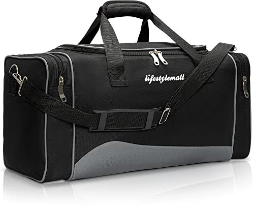 LifeStyleMall Sports Bag - Gym Bag - 35 L - Gym Bag Mens – Travel Bag – Waterproof and Tear Resistant Duffle Bag – Multipurpose -Modern Design – Ideal for Gym, Airport (Black/Grey)