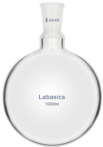 Labasics Verre Fond Rond Ballon, Ballon à Fond Rond en Verre Borosilicaté à Paroi épaisse et à Col Court RBF Ballon à Col Unique avec Joint Extérieur Conique Standard 24/40, 1000 ml