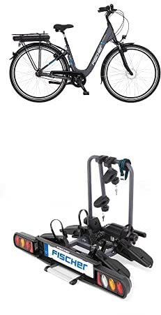 Fischer E-Bike City, CITA ECU 1401 Elektrofahrrad für Damen und Herren, RH 44 cm, Frontmotor 32 Nm, 36 V Akku, anthrazit matt, 28 Zoll Kupplungsfahrradträger ProlineEvo 2 I Fahrradträger