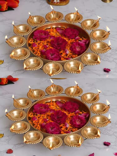 Webelkart Diya Shape Flower Decorative Urli Bowl For Home Handcrafted Bowl For Floating Flowers And Tea Light Candles Home,Office And Table Decor| (Set Of 2), Gold
