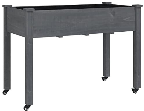 vidaXL Raised Bed Garden Planter on Wheels with Liner and Drainage - Grey Solid Fir Wood 118x59x80 cm - Versatile for Indoors/Outdoors