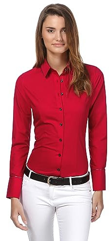 Vincenzo Boretti Chemisier Femme, légèrement cintré, Facile à Repasser, agréable à Porter, 100% Coton, Manche-Longue, col Kent, uni Rouge 40