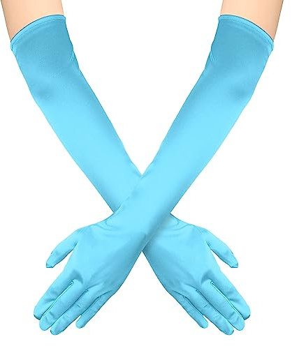 NQEUEPN Lange Damenhandschuhe, 52cm Lange Ellbogen Satinhandschuhe Opernhandschuhe Dehnbare 1920er Handschuhe Handpflege Feuchtigkeitshandschuhe für Frauen Mädchen Abendparty Tanz(Hellblau)