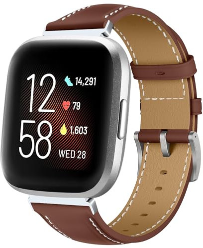 KoGiio Vintage Leder Armband für Fitbit Versa 2/ Fitbit Versa,Herren Damen Ersatz Weich Uhrenarmbänder für Fitbit Versa 2/ Fitbit Versa-Braun