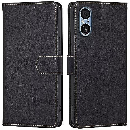 RankOne Hülle für Sony Xperia 5 V (6.1 Inches) Handyhülle Aus Leder - Hülle mit Magnetverschluss - Schutzhülle - Schwarz