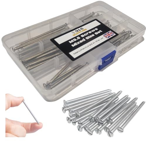 315 Supplies Pack of 100 Mixed M3.5 Screws 35mm, 40mm,50mm and 75mm Long Assorted Electrical Machine Screw for Light Switch and Plug Sockets Nickel Plated DIY Slotted Head (100 Piece Set)