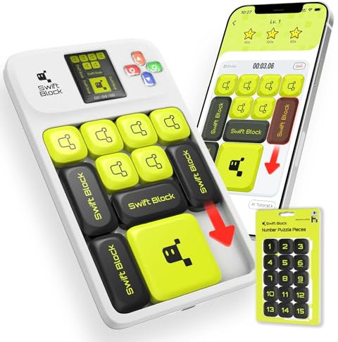 Swift Block Super Slide, Rätsel Gedächtnis Spiele mit Zahlenstücken, Elektronischem Handheld-Spiel mit 1000+ Leveln & AI-Tutorials mit der SlideVerse-App, Brain Teaser-Rätseln für Kinder (Geschenkset)