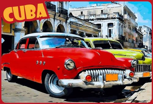 mrdeco Metall Schild 12x18cm gewölbt Cuba Oldtimer Kuba Auto Blechschild