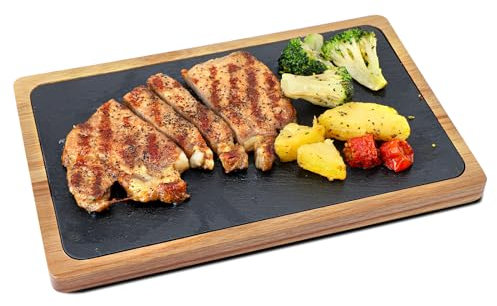 WLWNWFT Servierbrett Set, Käsebrett aus Akazien-Holz mit Schieferplatte, Schieferplatte Holz, Schieferplatten Buffet-Platte Käseplatte, Ideale Geschenkwahl und Käse Servieren Deko