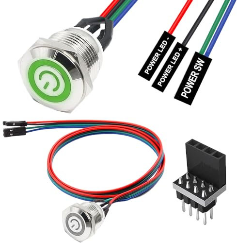 Xiatiaosann 16mm Chassis Switch Host Metal Button Cable, PC Case LED Power Button ATX Supply On/Off Extension Cord for DIY Computer Switch, with 1 to 2 splitters (Green)