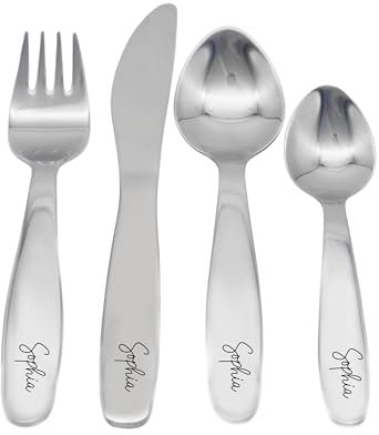 LAUBLUST Kinderbesteck mit Gravur - 4-teiliges personalisiertes Besteck für Baby - Niers Motiv - Esslernbesteck Edelstahl Personalisiert