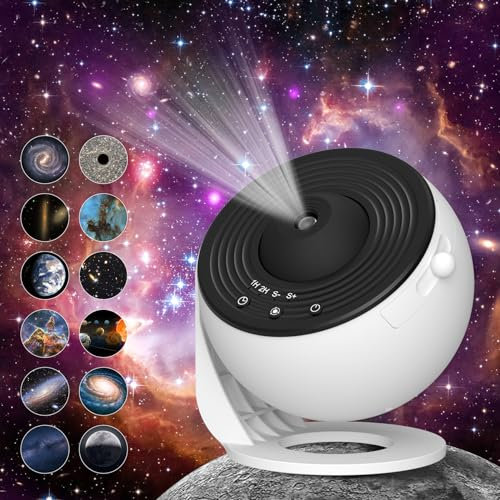 FlyEagle Projecteur de galaxie pour chambre à coucher, projecteur d'image HD, bouton réglable, 13 disques de film, projecteur de planétarium, rotation à 360 °, minuterie 1/2h, projecteur de contrôle