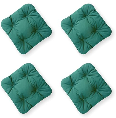 4L Textil 4er Set Stuhlkissen 40x40 mit Bändern Outdoor Kissen wetterfest Gartenstuhlauflagen UV-beständig Sitzkissen Outdoor Bodenkissen(Dunkelgrün UV, 4er Set | 40x40 cm)