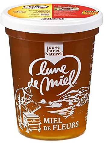 Miel de Fleurs Lune de Miel en Pot Plastique 1 Kg - Douceur sucrée pour vos matins! 100% naturel, idéal pour confitures et petits déjeuners. - Le Lot De 3