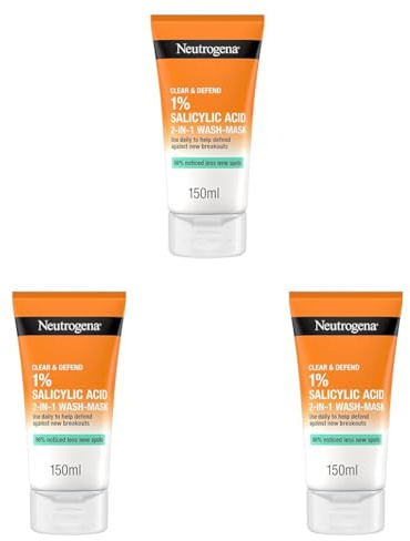 NEUTROGENA® Clear & Defend 1% Salicylic Acid 2-IN-1 Wash-Mask 150ml (Pack of 3)