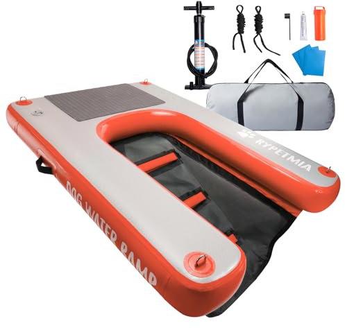 RYPETMIA Dog Water Ramp, Inflatable Dog Float Floating Ramp Ladder for Pools Boats Docks | Dog On Water Ladder Steps | for Swimming Pets Up to 240 Pounds (Orange)