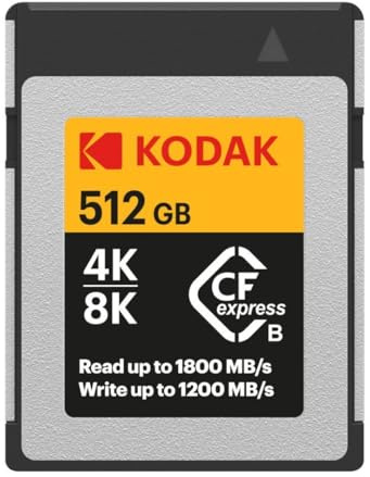Kodak CFexpress Type B 512GB Memory Card with 1800MBps Read and 1200MBps Write (EKMCFX512GK)