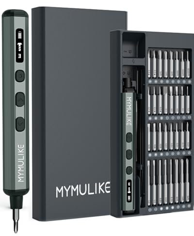 MYMULIKE Electric Precision Screwdriver, 68 in 1 Mini Electric Screwdriver 3.7V - 64pcs S2 Magnetic Bits, 5 Torque Settings, 4 LED Lights, Repair Tool for Precision Work Phone Camera Laptop Watch