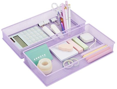 Annova Netz-Schubladenschrank und Regal, Organizer, Aufbewahrungskorb, für Schule, Büro, Zubehör, 2 Stück (Light Purple, 30.5x15x5cm)