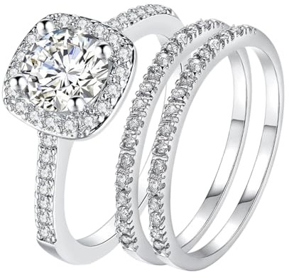 Cupimatch smycke ringar damer förlovningsringar rostfritt stål: Vigselringar löfte partnerringar bröllopslöfte ring zirkonia charm silverring 3 stapelbara ringar present till alla hjärtans dag bröllop