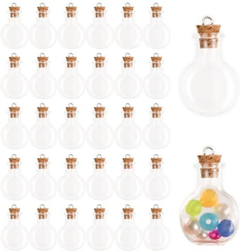 Dokeno 30 pièces Petite Fiole en Verre avec Bouchon, 1-2 ml Mini Bouteille Petite Fiole en Verre avec Bouchon pour Bricolage Fabrication de Pendentifs Artisanat et Décoration de Fête