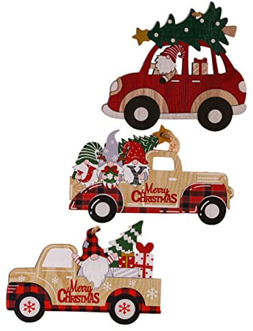 LABRIMP 3stücke Titel Weihnachtsbaum Aus Holz Festliche Holzornamente Für Weihnachtsbaum Liebevolles Design Mit Auto-Motiven Für Weihnachtsdekoration