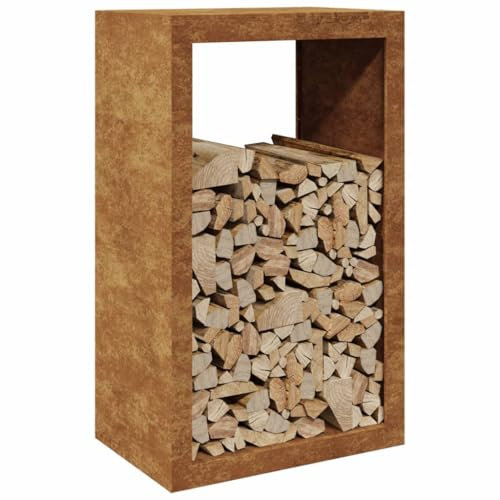 Gecheer Brennholzregal außen Kaminholzregal Metall Feuerholzregal Kaminholzunterstand Kaminholzständer Kaminholzkorb Holzlager Holzstapelhilfe für Garten Terrasse,60x40x100 cm Cortenstahl