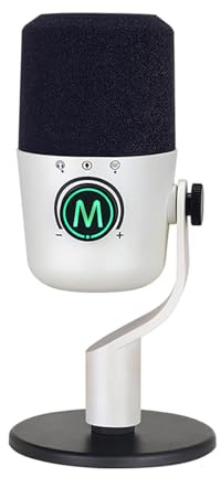 CS PRIORITY Microfono da gioco con registrazione USB, microfono a condensatore intelligente con cancellazione del rumore per PC Computer Microfono per canto streaming live (PDO-20 bianco)