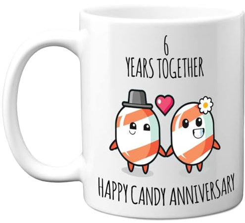 6th Anniversary Mug Gift for Men Women - 6 Years Together - Happy Iron Anniversary Wedding for Husband Wife Mum Dad Brother Sister, 11oz Ceramic Coffee Mugs Gifts