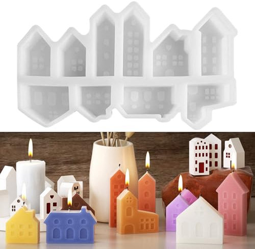Dtoterul Moule Silicone Forme de Maison, 10 Pièces Moule Silicone en Forme de Maison, Moules en Silicone pour Maisons avec Fenêtre, Moules en Silicone pour Petites Maisons Décoration De Noël