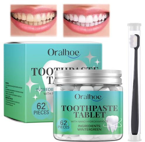 62 Tabletten Zahnpasta Hydroxylapatit Toothpaste Tablets Kautabletten Zahnpasta Feste Zahnpasta Kokosnussöl & Minze Zutaten für Unterwegs Gesunder Mund & Reparatur Zahnschmelz